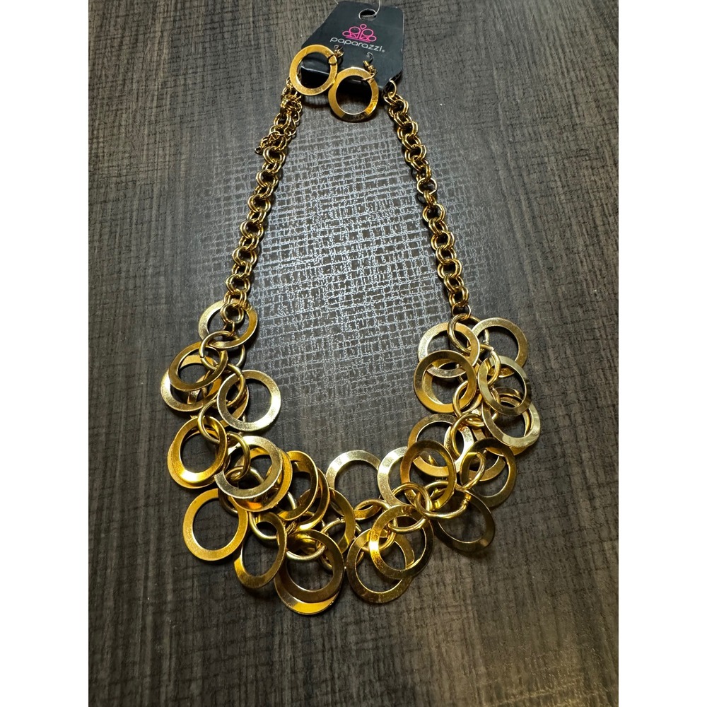 Paparazzi Gold Ring Leader Necklace & Earrings Set Costume Jewelry